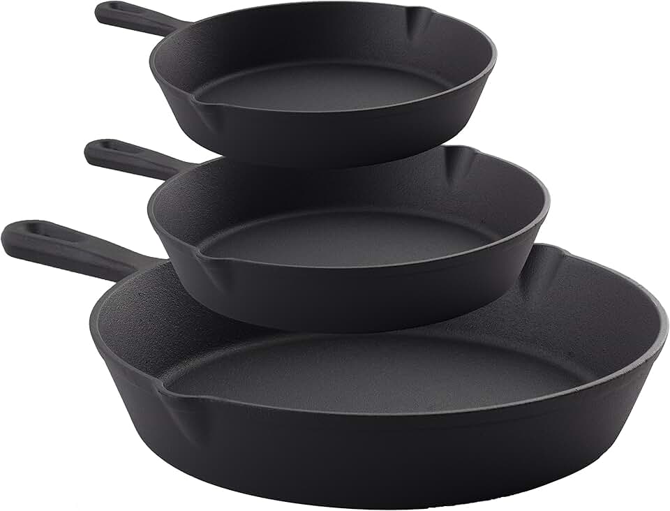 Set of 3, 6, 8, 10 Inch Cast Iron Frying Pans
