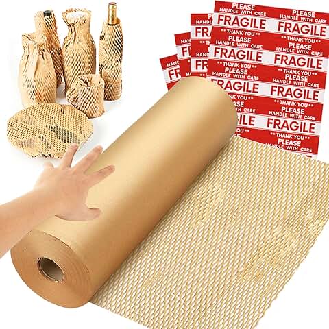 Honeycomb Packing Paper Wrap 15"x328" with Fragile Labels