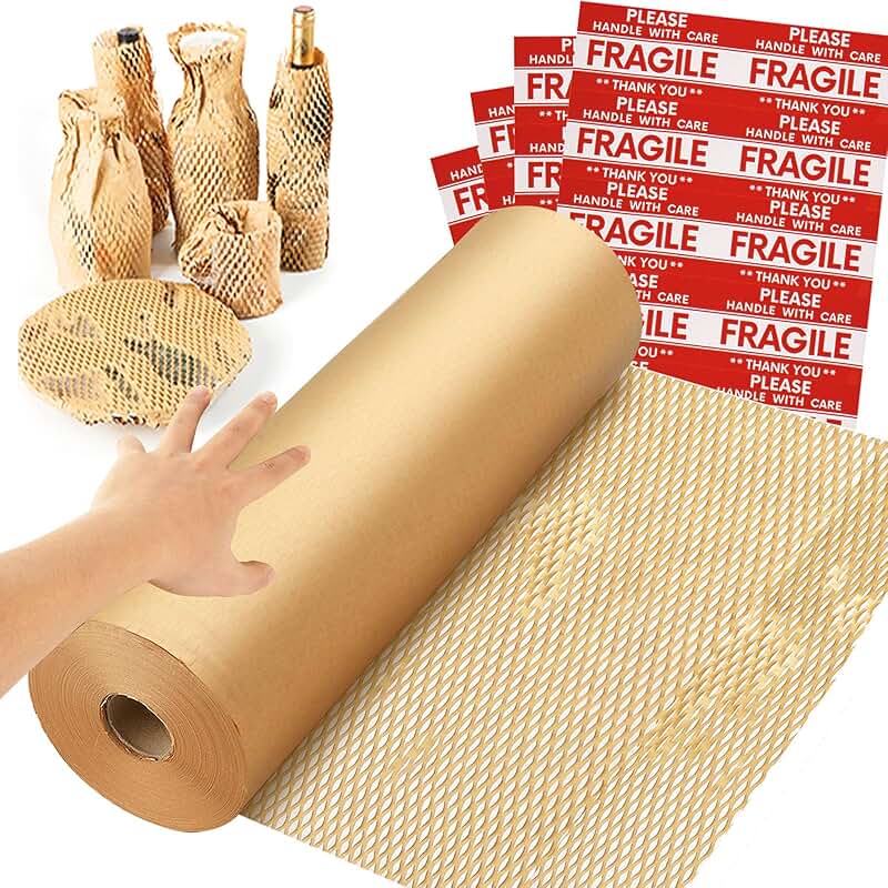 Honeycomb Packing Paper Wrap 15"x328" with Fragile Labels