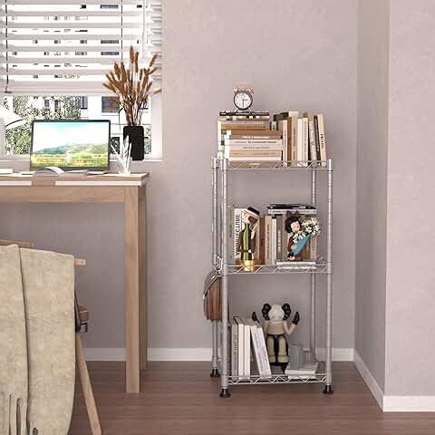 Three-Tier Adjustable Metal Storage Shelves with Hooks