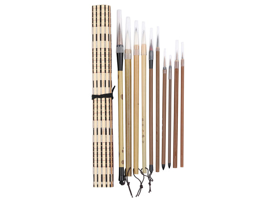 10 Pcs Chinese Calligraphy Brush Set with Bamboo Holder