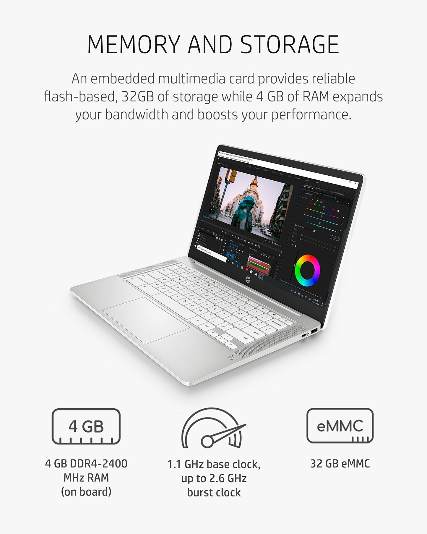 Chromebook 14 Laptop, Intel Celeron N4000 Processor, 4 GB RAM, 32 GB eMMC, 14 HD Display, Chrome, Lightweight Computer with Webcam and Dual Mics, Home, School, Music, Movies (14a-na0021nr, 2021)