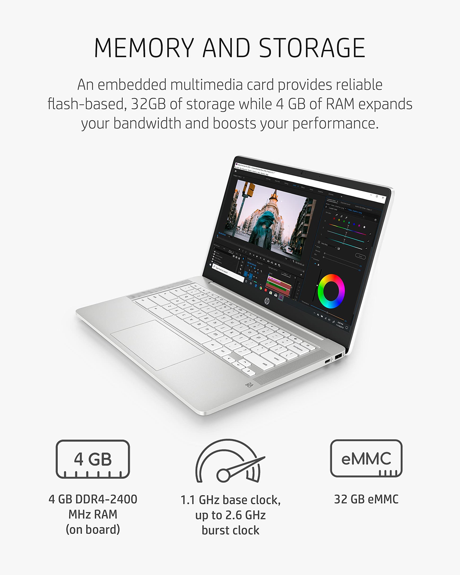 Chromebook 14 Laptop, Intel Celeron N4000 Processor, 4 GB RAM, 32 GB eMMC, 14 HD Display, Chrome, Lightweight Computer with Webcam and Dual Mics, Home, School, Music, Movies (14a-na0021nr, 2021)