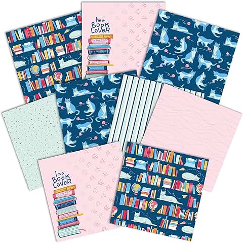 Decorative Double-Sided Paper Pack with Cats in the Library