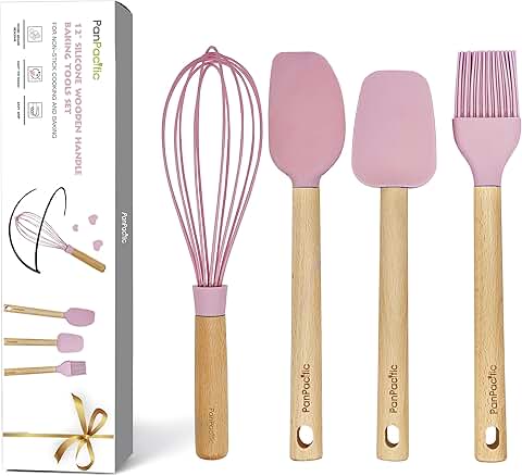 12-inch silicone spatula set with wooden handles