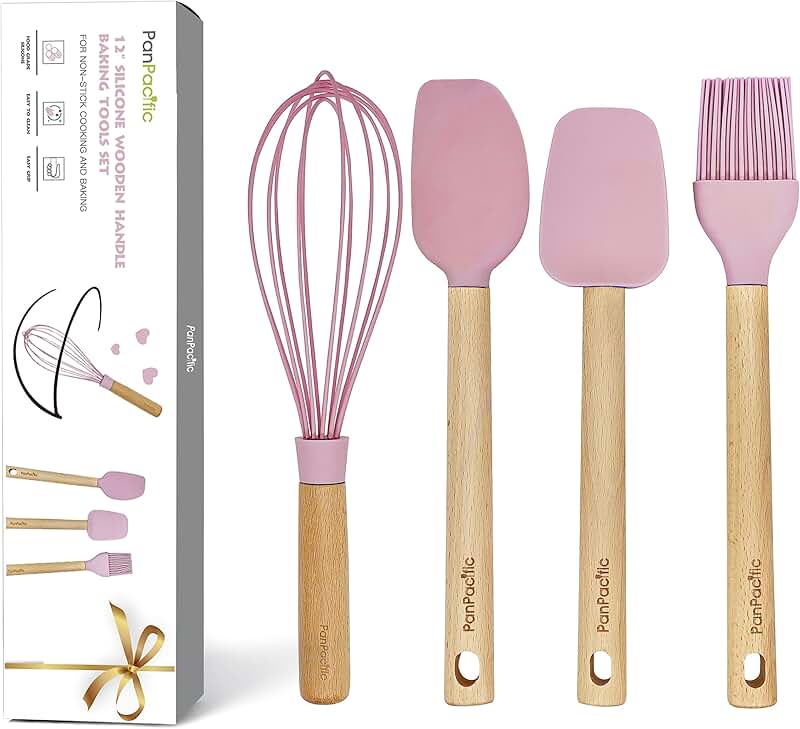12-inch silicone spatula set with wooden handles
