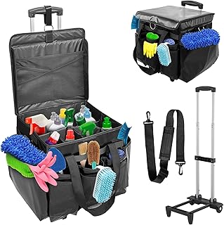 Rolling cleaning bag with trolley and organizer