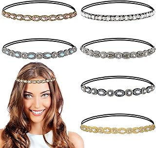 Six Rhinestone Beaded Stretchy Hairbands for Women and Girls