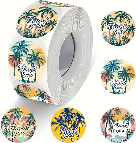 Thank You Waterproof Stickers with Palm Tree Design