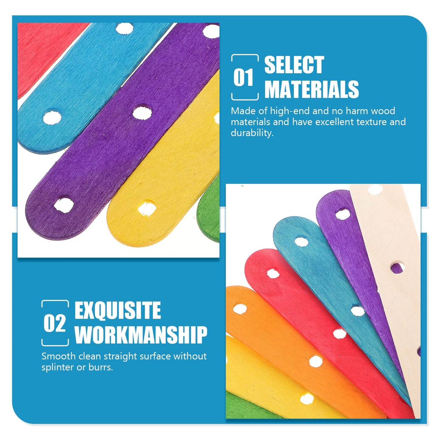 Rainbow Wooden Popsicle Sticks 50PCS 5 Inch
