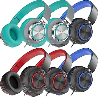 Wired Over-Ear Headphones for Kids and Teens (6 Pack)