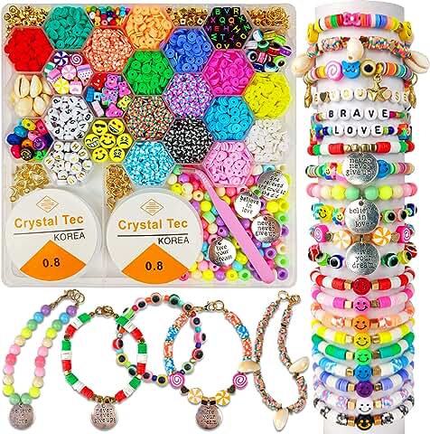 Clay Beads Jewelry Making Kit with Smiley Letters for Girls 6-12