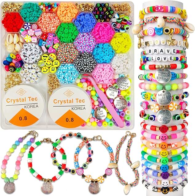 Clay Beads Jewelry Making Kit with Smiley Letters for Girls 6-12