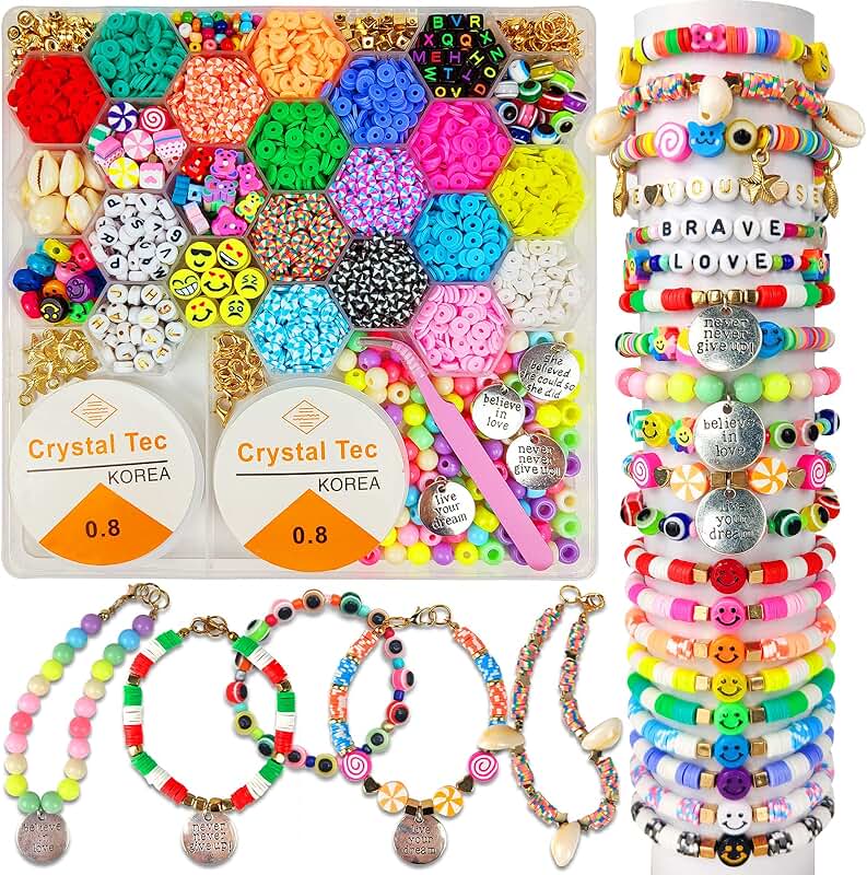 Clay Beads Jewelry Making Kit with Smiley Letters for Girls 6-12