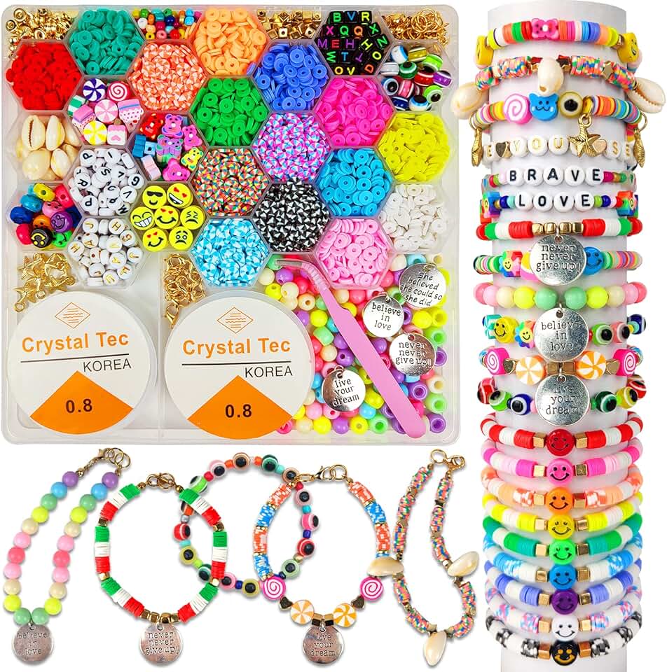 Clay Beads Jewelry Making Kit with Smiley Letters for Girls 6-12