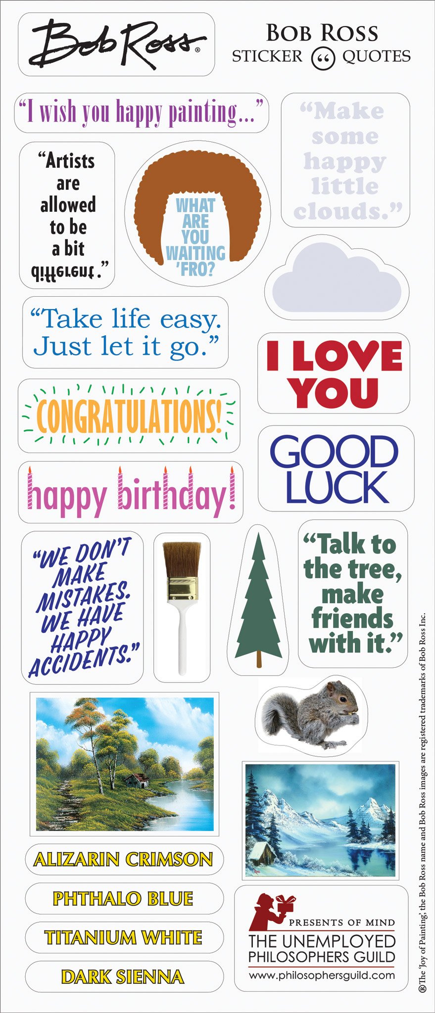 Bob Ross quote greeting card and sticker sheet