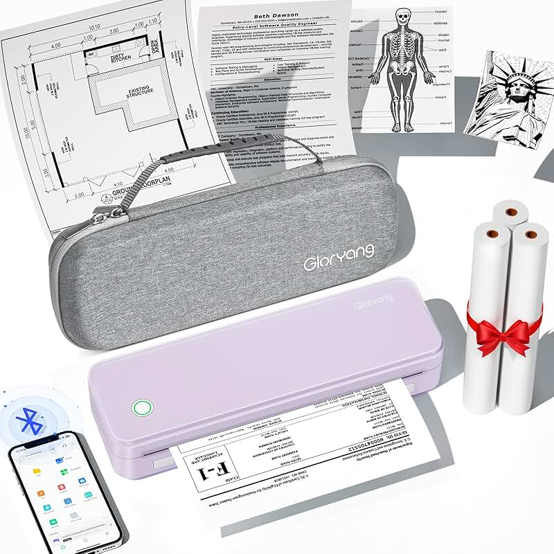 Wireless portable thermal printer with case and paper
