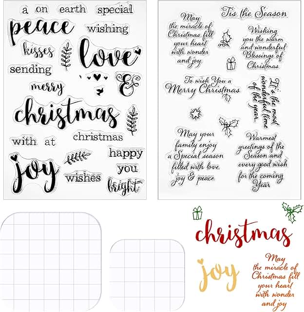 Set of four clear Christmas word stamps for crafts