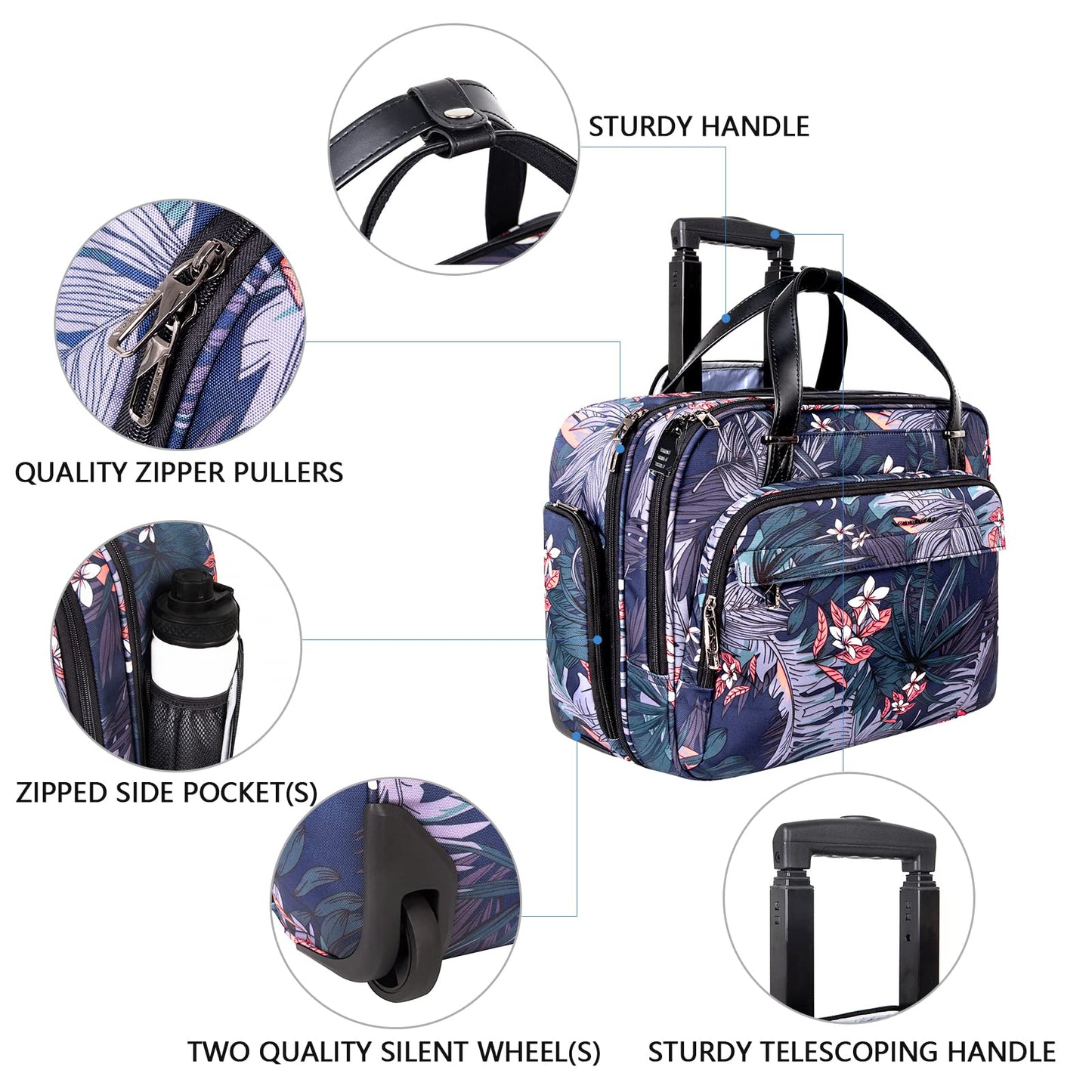 Rolling Laptop Bag Women with Wheels, Fits Up to 15.6 Inch LaptopWomen's Rolling CaseBriefcase Water-Repellent Overnight Rolling Computer Bags with RFID Pockets for Travel/Business/School