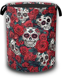 Red Rose Skull Laundry Hamper, Waterproof Oxford Cloth Basket