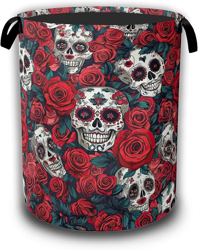 Red Rose Skull Laundry Hamper, Waterproof Oxford Cloth Basket