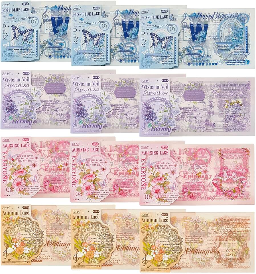 12 Floral Lace PET Stickers for Crafts and Decorations