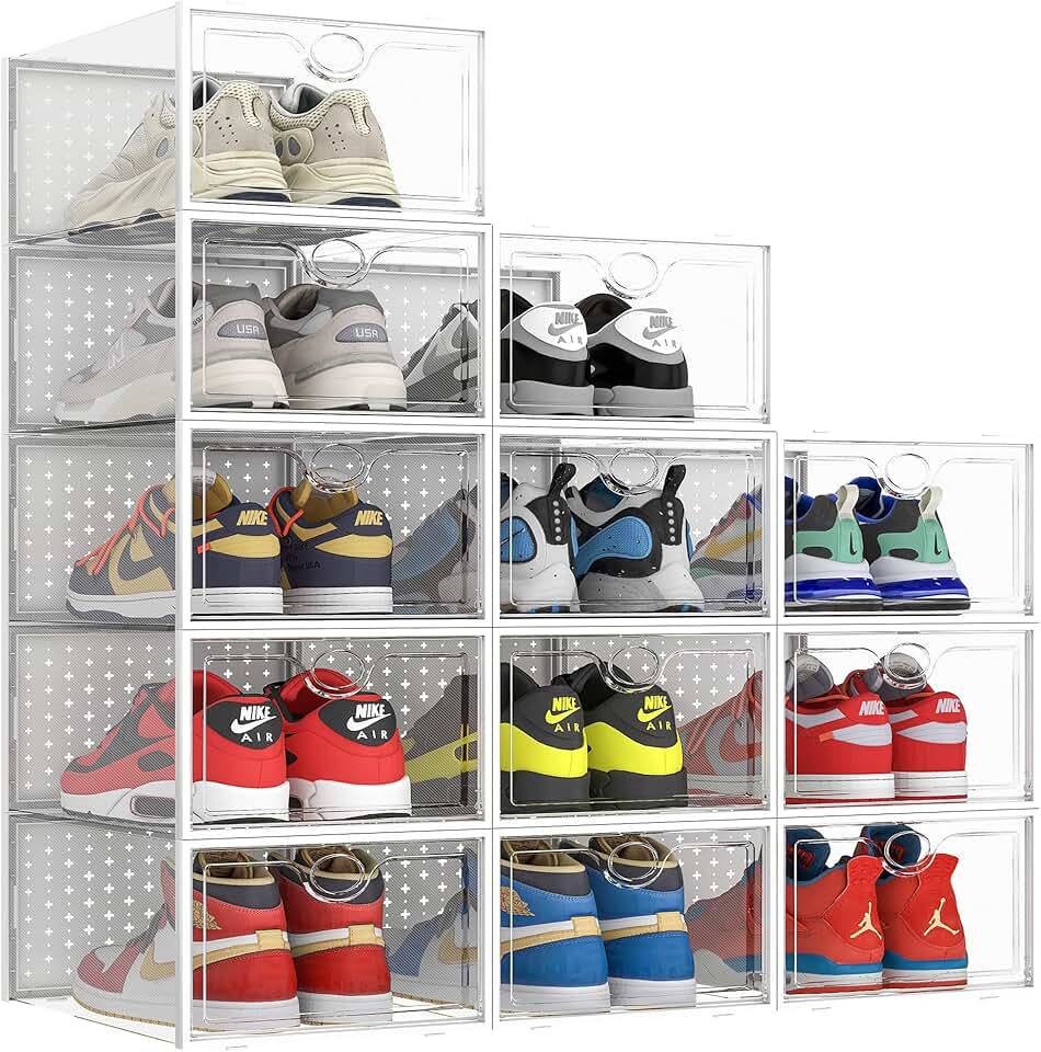 Large Clear Shoe Storage Boxes, 12 Pack