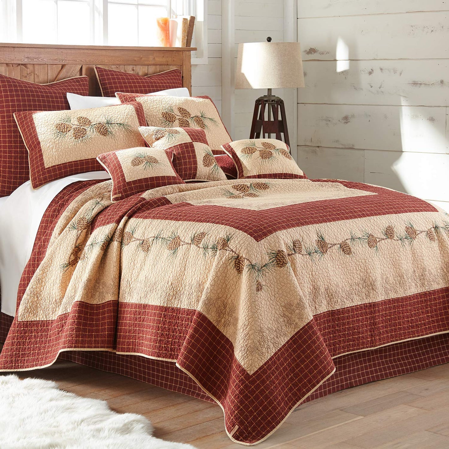 Pillow Sham  Pine Lodge Lodge Decorative Pillow Cover with Pine Cone Pattern  Standard