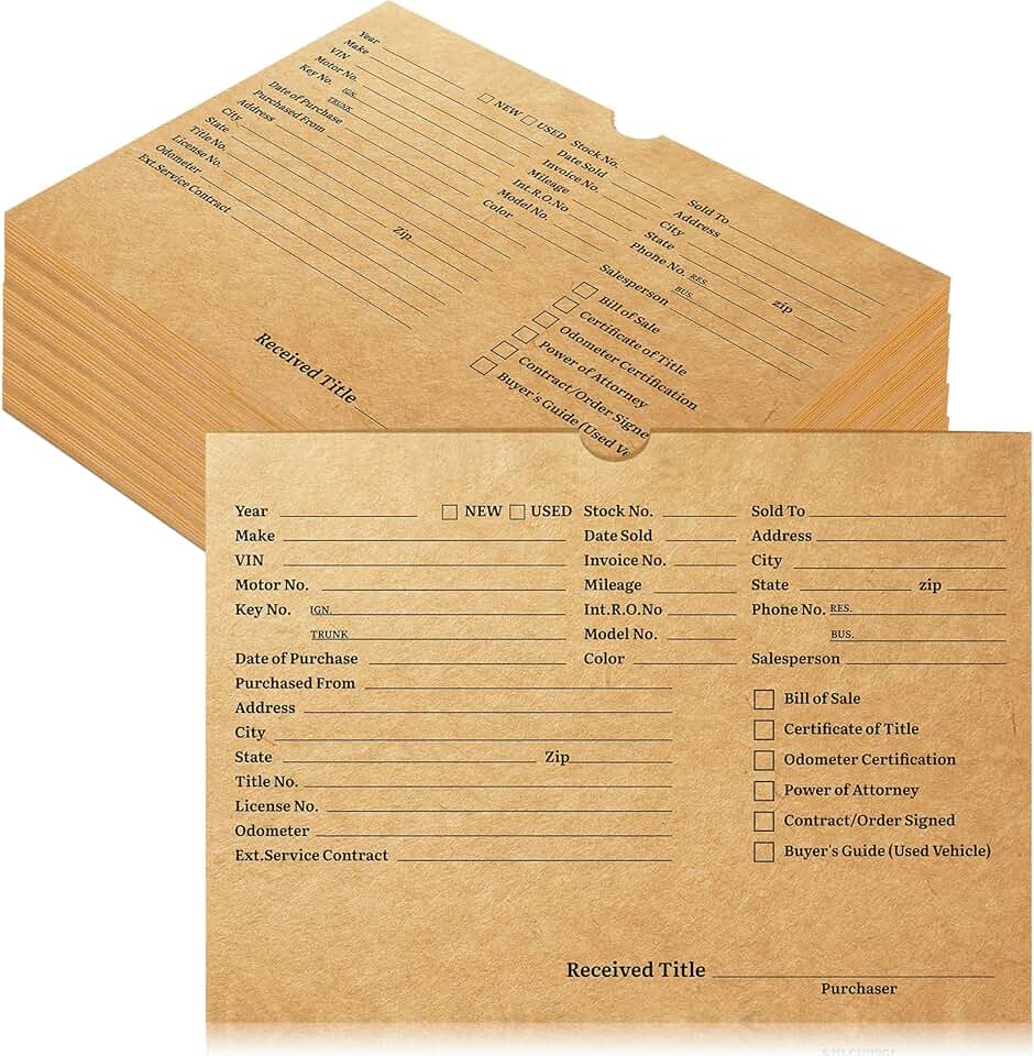 50 Vehicle Dealership Jackets and Envelopes