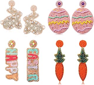 Set of 4 Colorful Bunny and Egg Easter Earrings