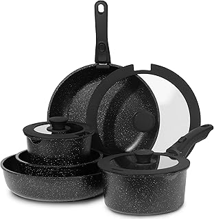 10-Piece Nonstick Cookware Set with Detachable Handle