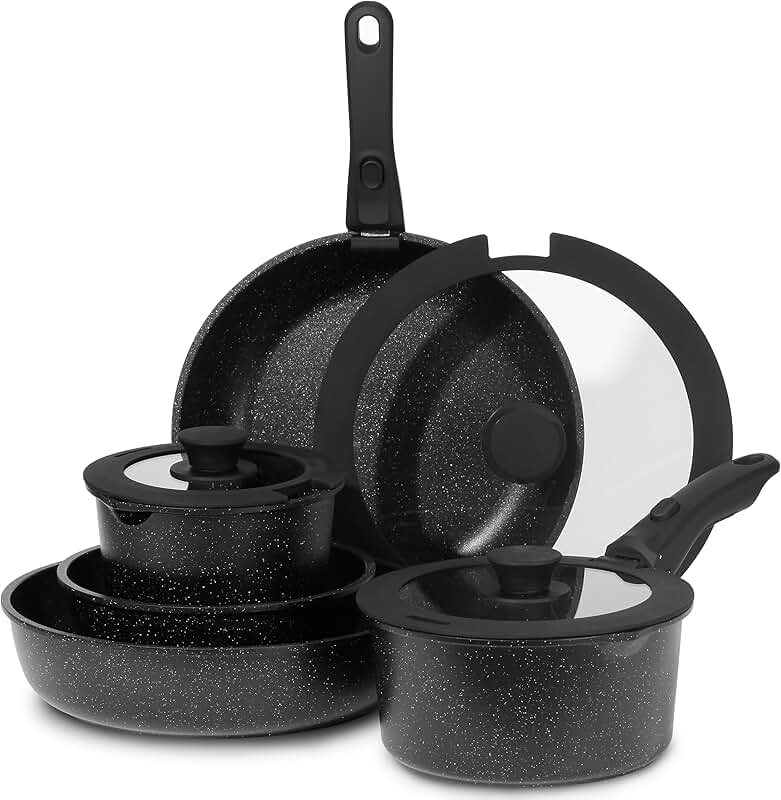 10-Piece Nonstick Cookware Set with Detachable Handle
