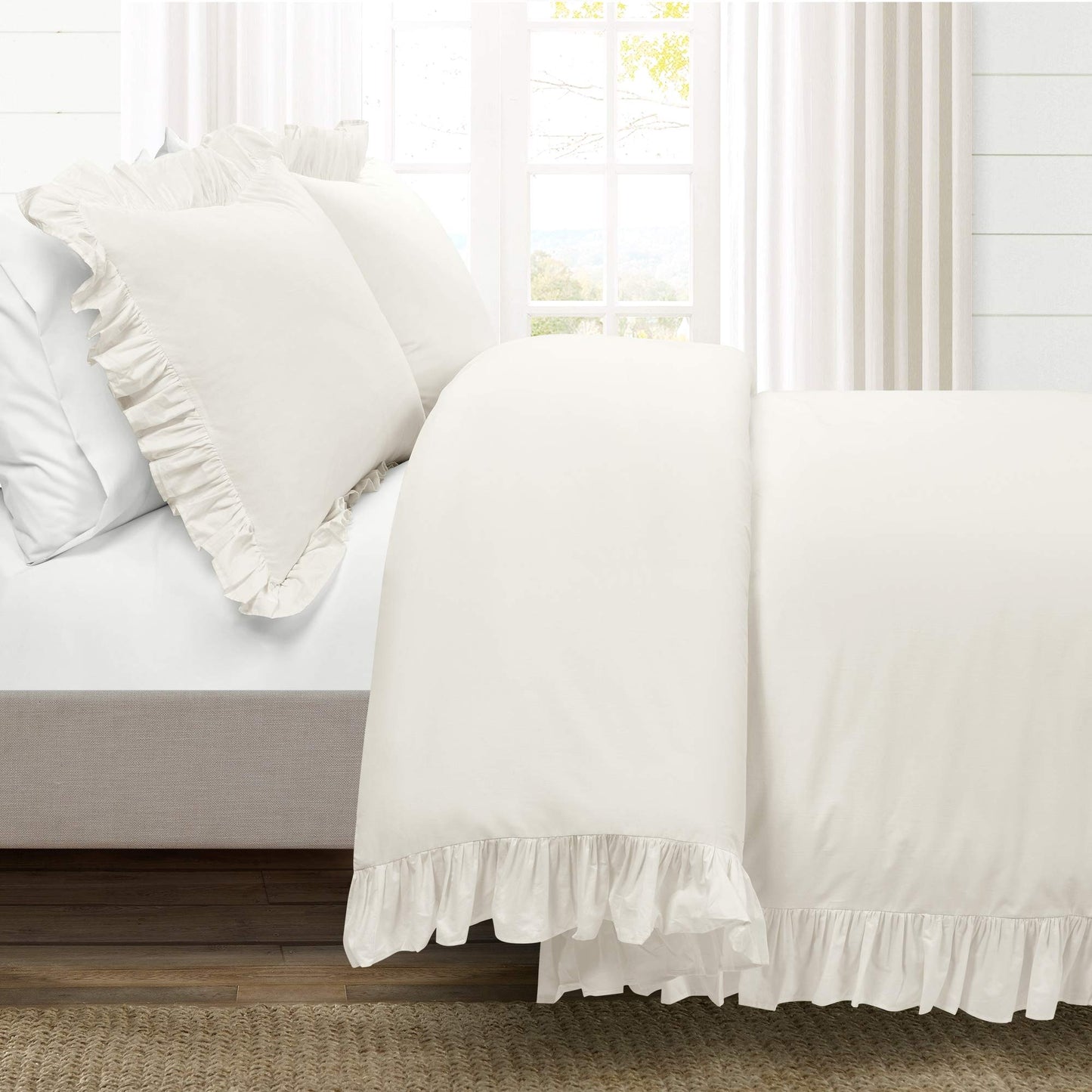 Reyna 100% Cotton 3 Piece Duvet Cover Set, California King, White