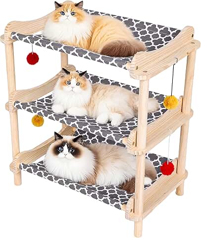 Large 3-Layer Elevated Cat Bed with Wooden Frame