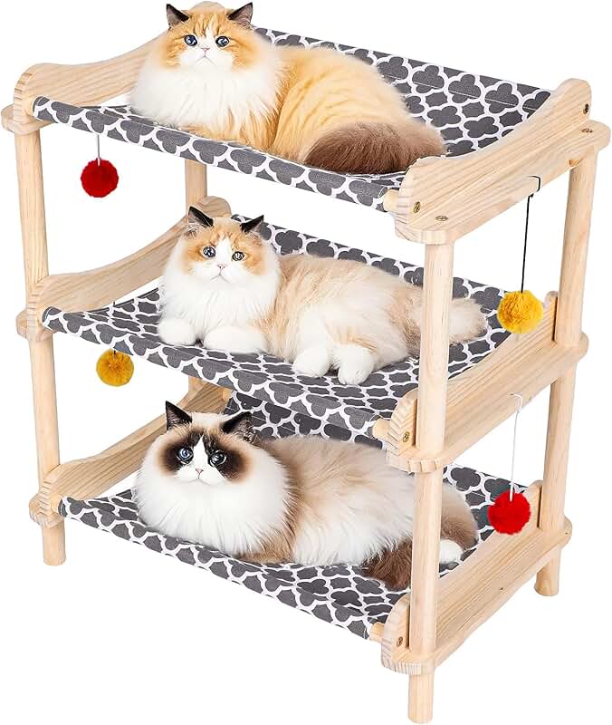 Large 3-Layer Elevated Cat Bed with Wooden Frame