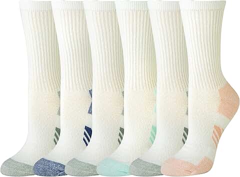 Six Pairs of Women's Breathable Cushioned Cotton Athletic Crew Socks