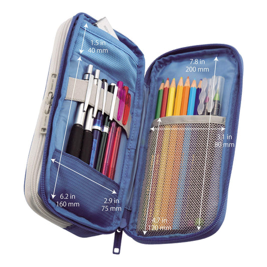 Large double pen case, 4.1 x 8.7 inches, blue