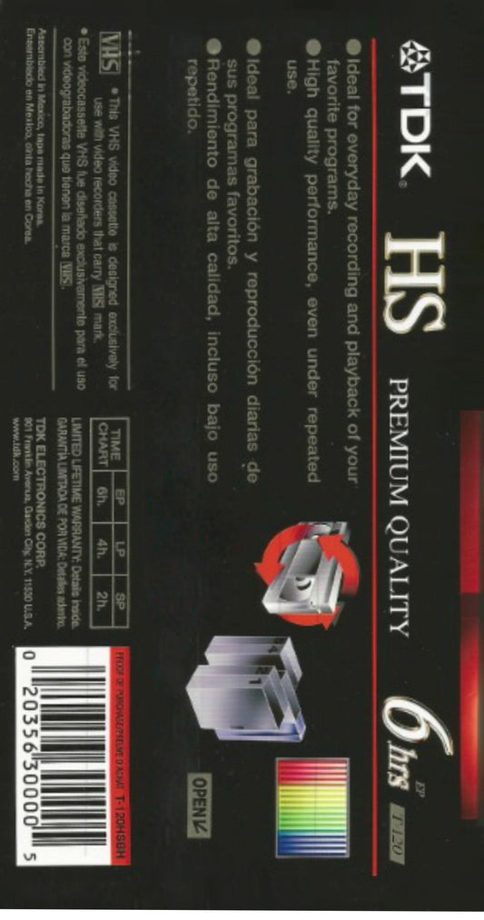 TDK Premium Quality HS 6Hrs T-120 VHS 5pk