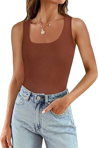 Ribbed Square Neck Sleeveless Tank Top for Women