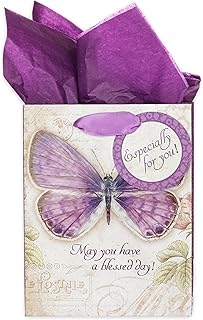 Small purple gift bag with Bible verse and butterfly