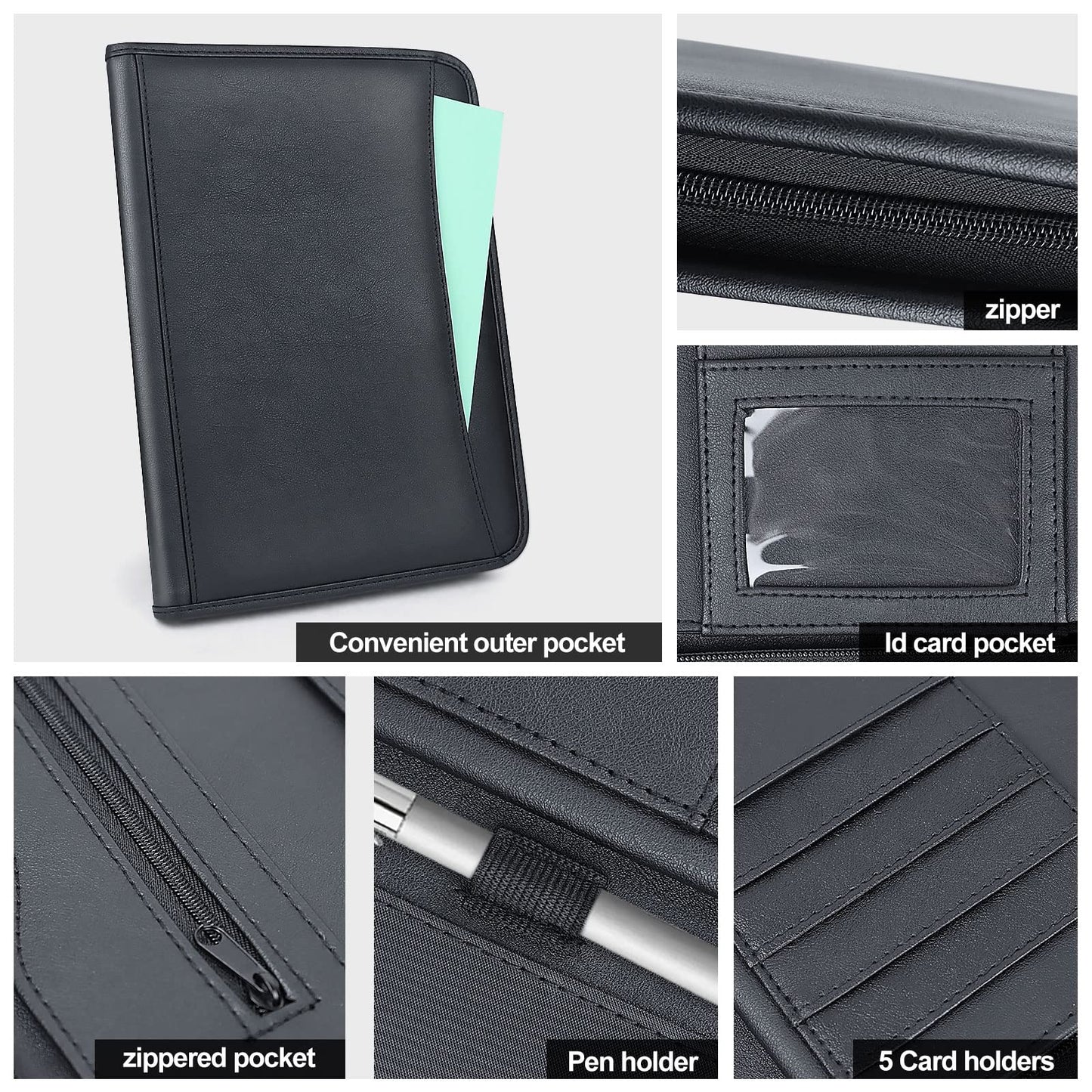 Zippered Leather Portfolio with Legal Pad and Organizer