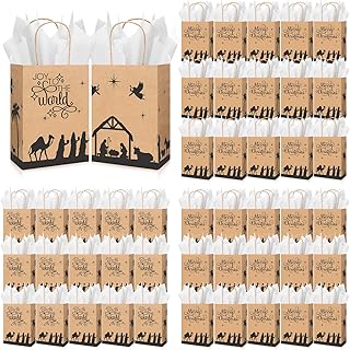 Set of 50 Christmas Nativity Gift Bags with Tissue Paper