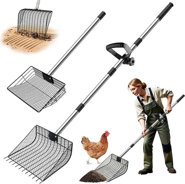 Large Metal Chicken Poop Scooper with Adjustable Handle