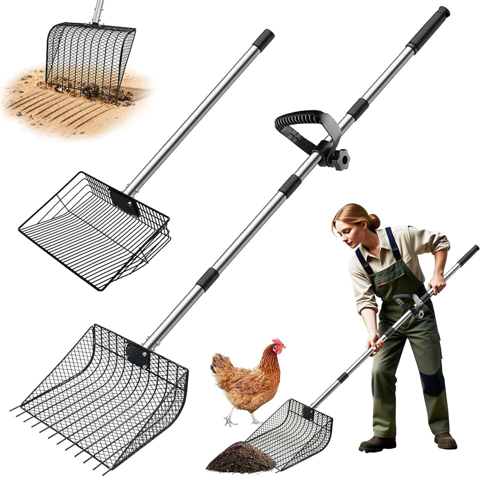 Large Metal Chicken Poop Scooper with Adjustable Handle