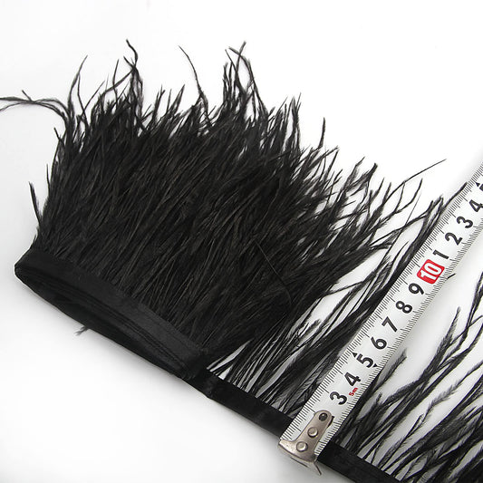 Black Ostrich Feather Trim 2 Yards for Sewing and Decor