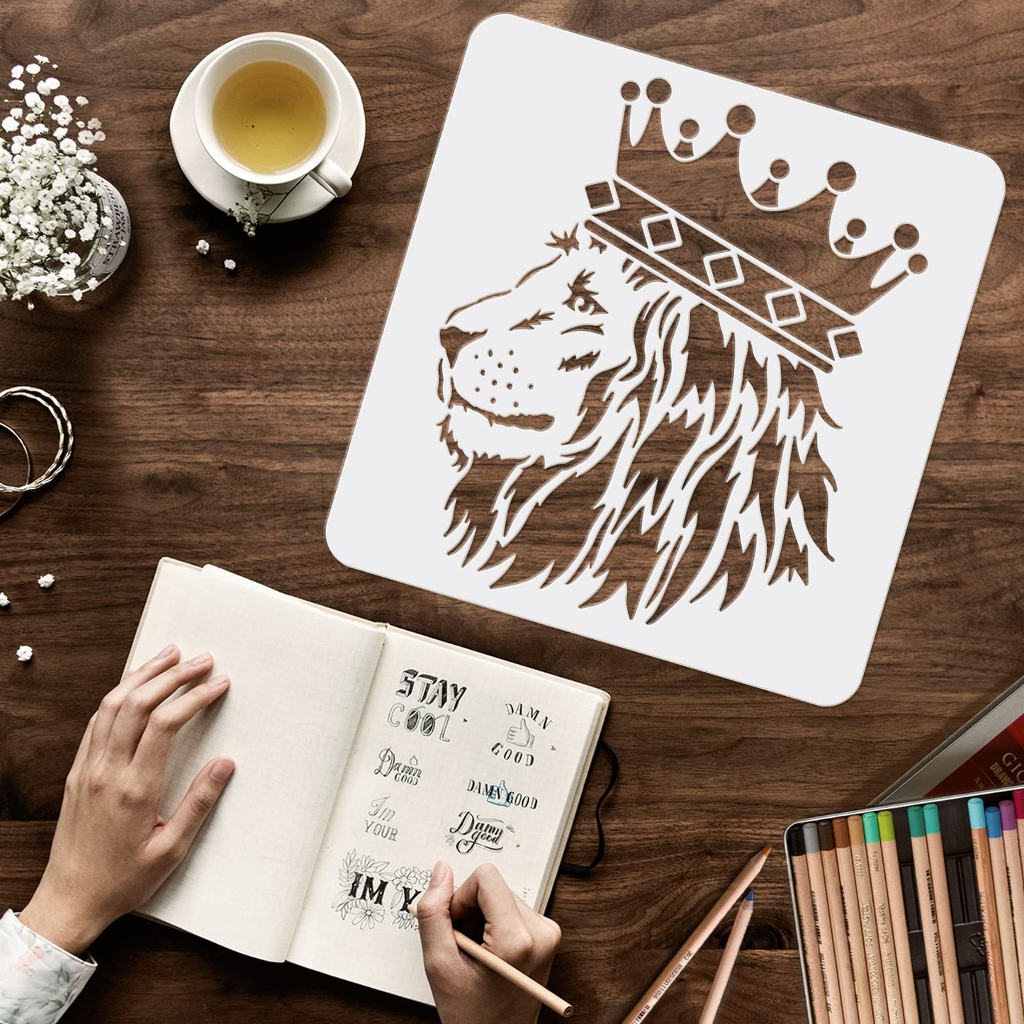 2 Pcs 11.8x11.8 Inch Queen Pattern Reusable Mylar Stencils