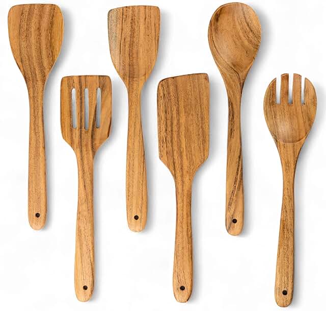 Set of 6 Acacia Wood Cooking Utensils