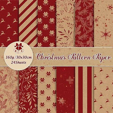 24 Christmas Pattern Kraft Papers for Crafts and Decor