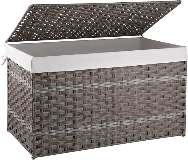 Large Grey Storage Basket with Lid and Handle