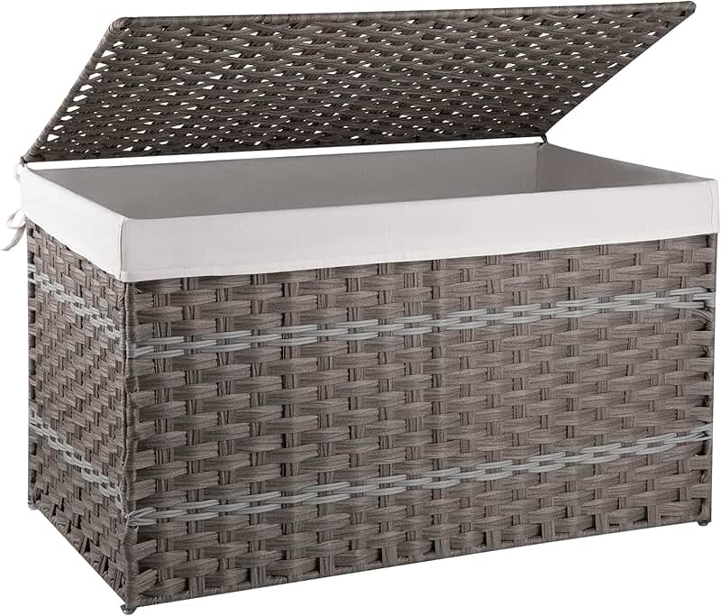 Large Grey Storage Basket with Lid and Handle